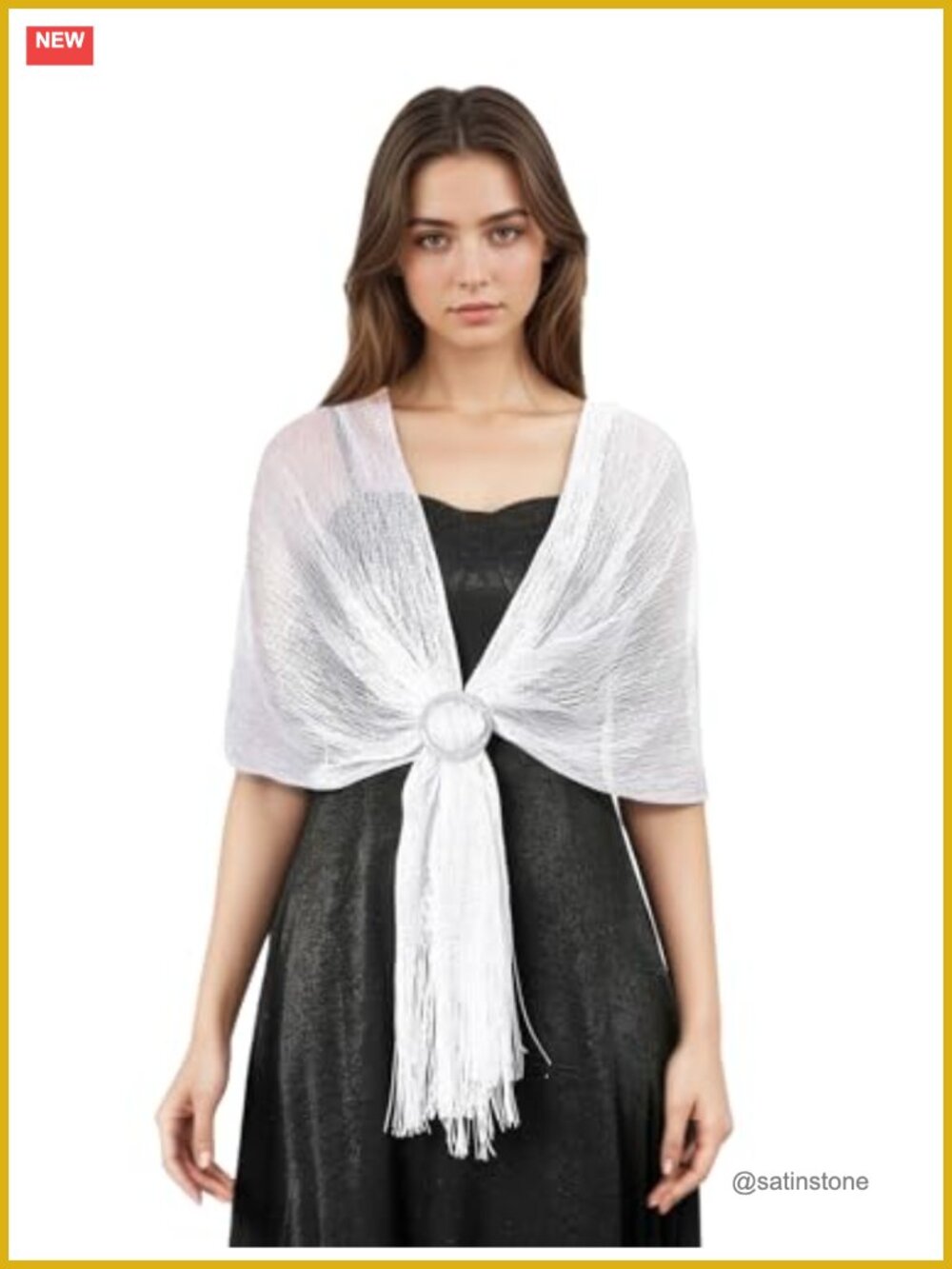 Sparkling Shawl Wrap Women Evening Dress Scarf Ring Closure Tassel